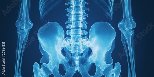 XRay  of Human Spine and Pelvis Showing Bone Structure in Blue Tones