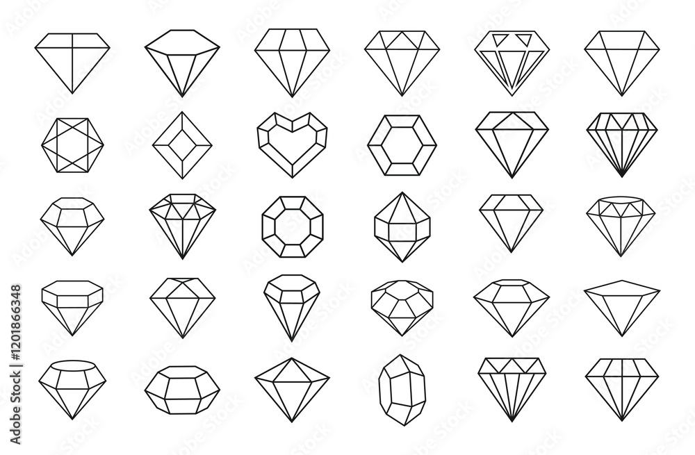 Diamond icons vector set. Set of diamond.T hin Line Icons Diamond icons vector set. Set of diamond.T hin Line Icons