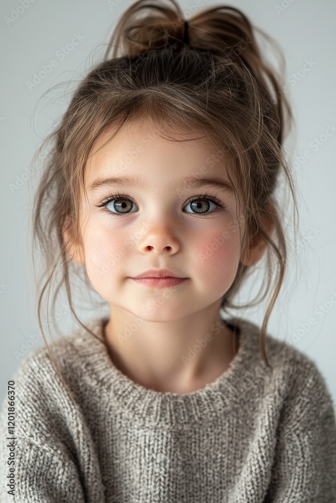 Portrait of a cute little girl with a sweet smile, brown hair, and large eyes, Generated AI Portrait of a cute little girl with a sweet smile, brown hair, and large eyes, Generated AI