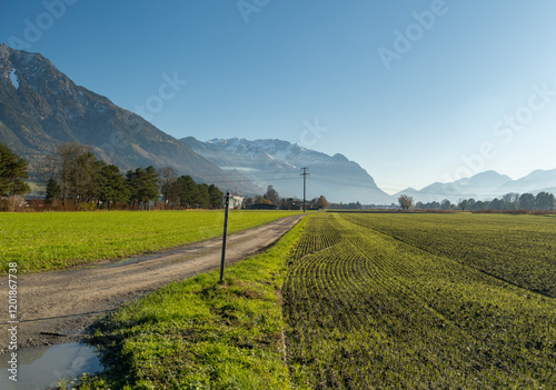 Majestic landscape on a sunny day in Schaan in Liechtenstein photo