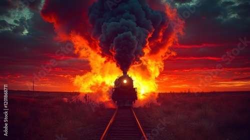 Sunset Steam Train Journey Prairie Landscape