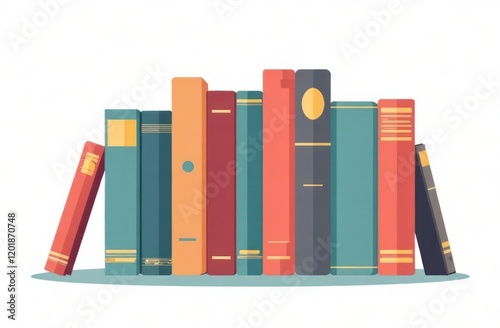 Books in a row with the tablet in the foreground, isolated on white background 