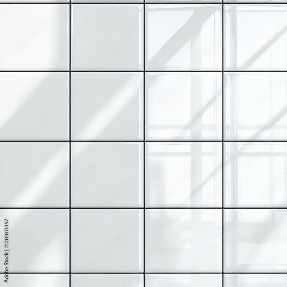 Obraz premium Modern white tiles with subtle shadow play. Minimalist design, clean lines, bright interior.