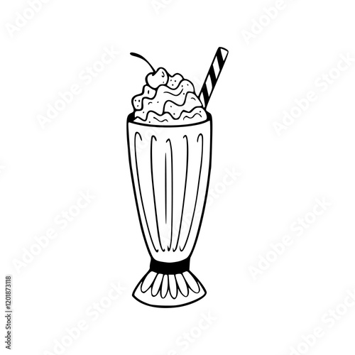 a line art drawing of a ice cream in a glass