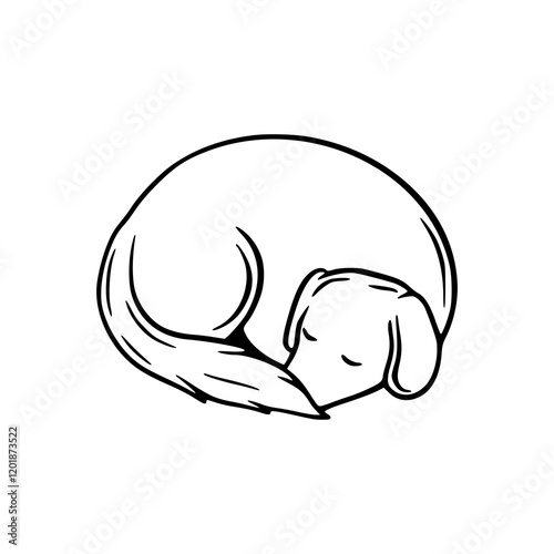 a line art drawing of a sleeping dog illustration