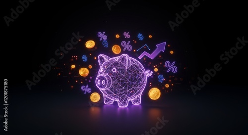 Wallpaper Mural Savings concept featuring glowing piggy bank and financial symbols, emphasizing economic growth and wealth management in futuristic high-tech design Torontodigital.ca