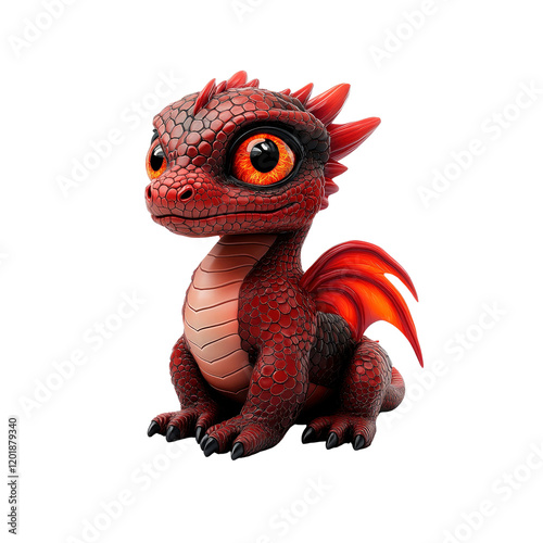 Adorable Baby Dragon 3D Render of a Cute Red Dragonlet photo