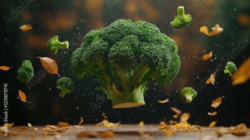 lying broccoli a dark brown background