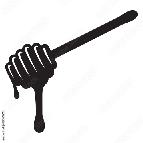 Honey dipper stick with dripping honey vector, Honey stick black silhouette icon vector illustration
