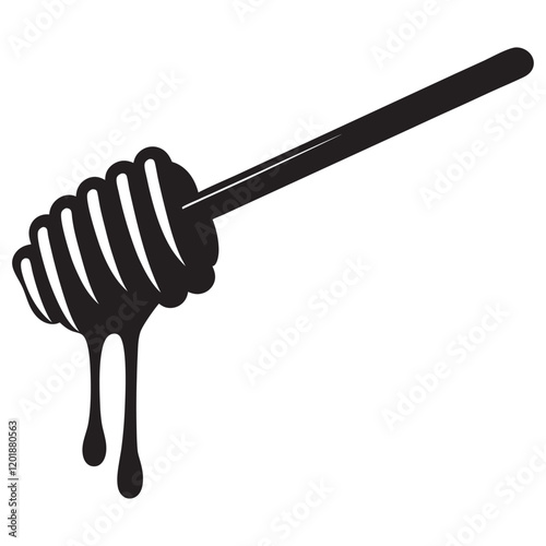 Honey dipper stick with dripping honey vector, Honey stick black silhouette icon vector illustration
