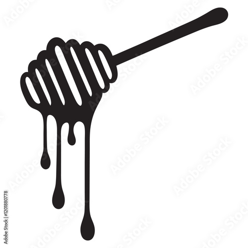 Honey dipper stick with dripping honey vector, Honey stick black silhouette icon vector illustration
