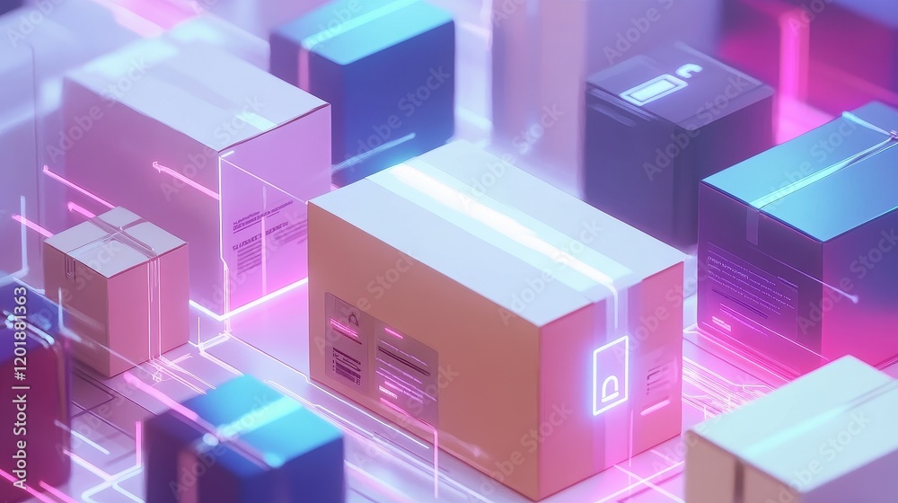 Online parcel tracking flat design side view futuristic technology animation colored pastel Online parcel tracking flat design side view futuristic technology animation colored pastel