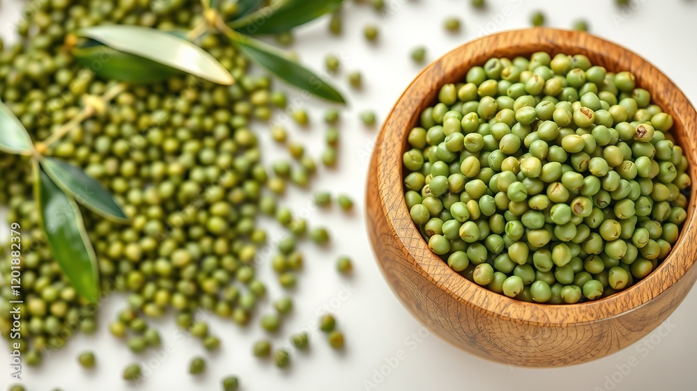 Green Lentils in Wooden Bowl - Side & Top View - High Resolution Food Photography Green Lentils in Wooden Bowl - Side & Top View - High Resolution Food Photography