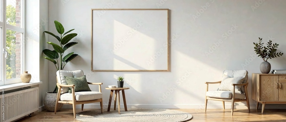 Fototapeta premium Scandi-Boho Cozy Home Interior Mockup Frame