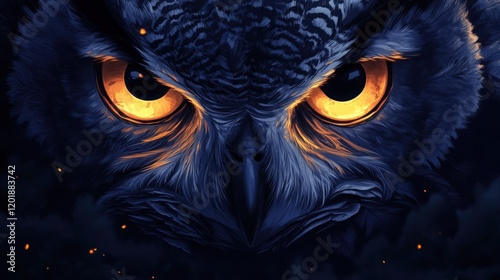 Night Owl Glowing Eyes Intense Gaze Detailed Feathers Dark Background Generated AI