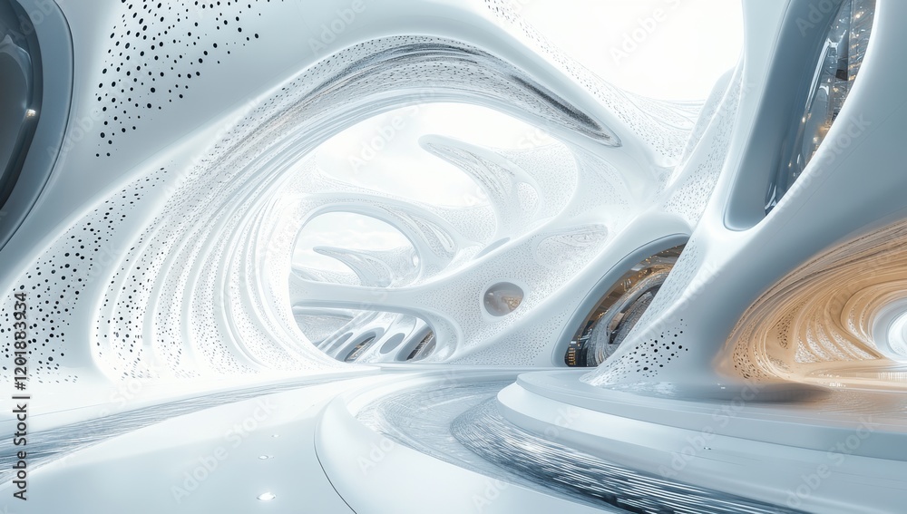Futuristic Architectural Design Inside a Bright, Abstract Space with Flowing Lines and Ethereal Lighting Creating a Dreamlike Atmosphere of Modern Aesthetics Futuristic Architectural Design Inside a Bright, Abstract Space with Flowing Lines and Ethereal Lighting Creating a Dreamlike Atmosphere of Modern Aesthetics