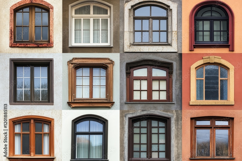 Architectural Collage of Diverse Window Styles and Designs Architectural Collage of Diverse Window Styles and Designs
