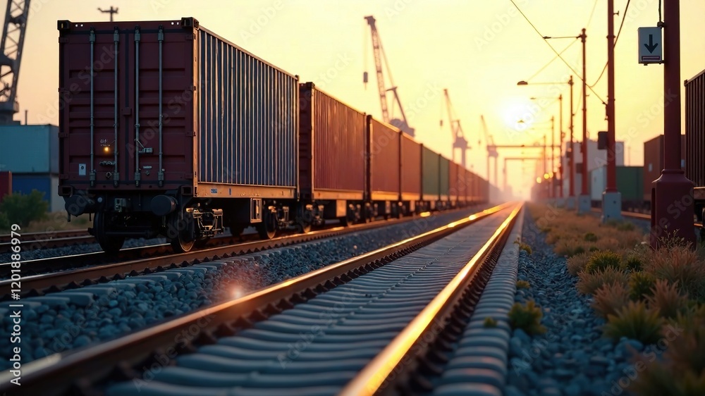 Fototapeta premium Freight Train Cargo Containers Rail Terminal - Stunning Photo