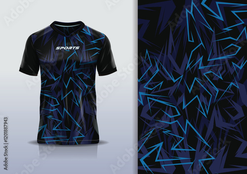 T-shirt mockup abstract stripe line jersey design for football, soccer, racing, esports, running, in blue navy color