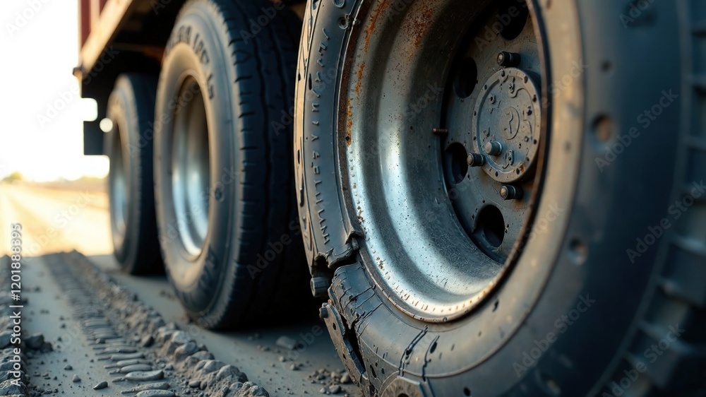 Damaged Truck Tire - Close-Up, High Detail Damaged Truck Tire - Close-Up, High Detail