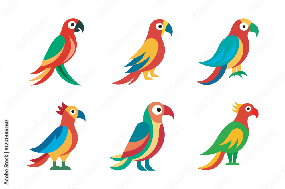 Fototapeta premium Parrot Vector Bundle . Vibrant Tropical Bird Graphics. Perfect for tropical, wildlife, and nature-themed projects