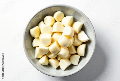 Chopped Garlic in Bowl - Top View, High-Quality Photo