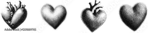 Halftone stipple illustration of a like heart. y2k style isolated noise 3d heart with grainy dot texture
