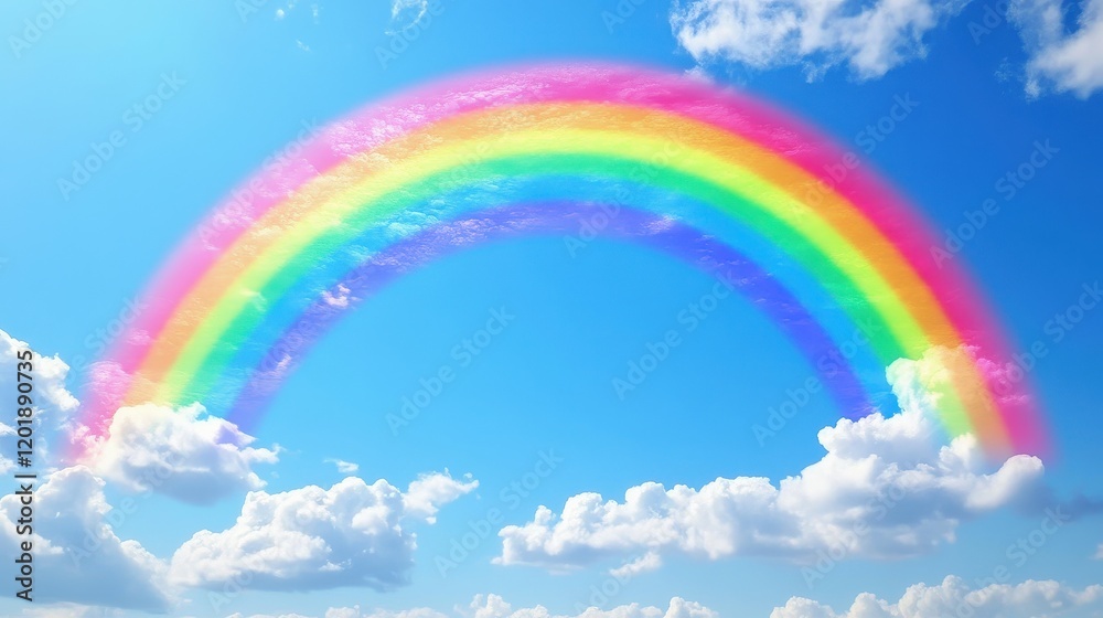 Rainbow arching over a field with clouds, symbol of hope and beauty, vibrant rainbow Rainbow arching over a field with clouds, symbol of hope and beauty, vibrant rainbow