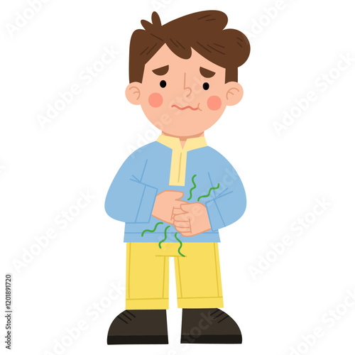 Illustration of a boy having a stomach ache