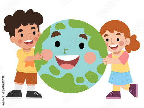 Illustration of children hugging the earth