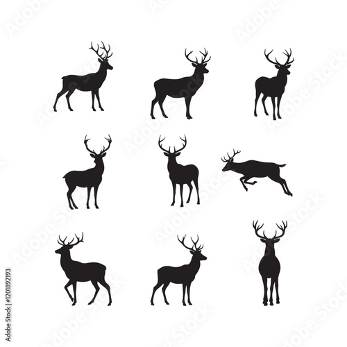 antler deer stag icon collection set silhouette vector art flat design illustrations