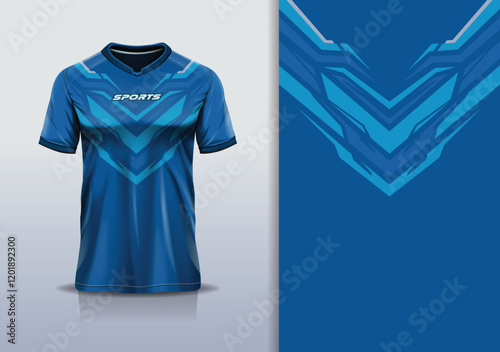 T-shirt mockup abstract stripe line jersey design for football, soccer, racing, esports, running, in blue color