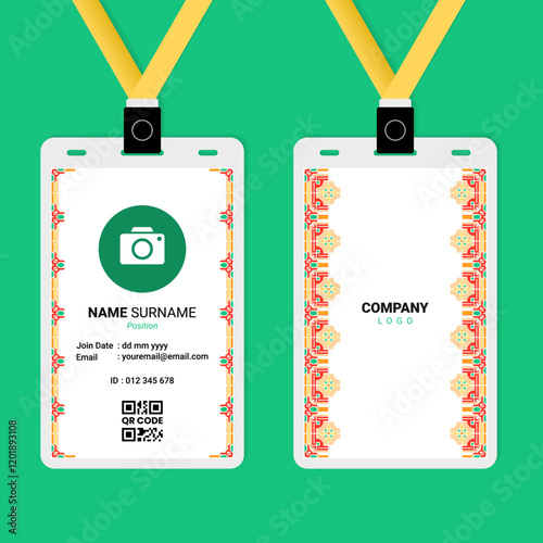 ID Card Design with Geometric Chinese Ornament on Left and Right Side