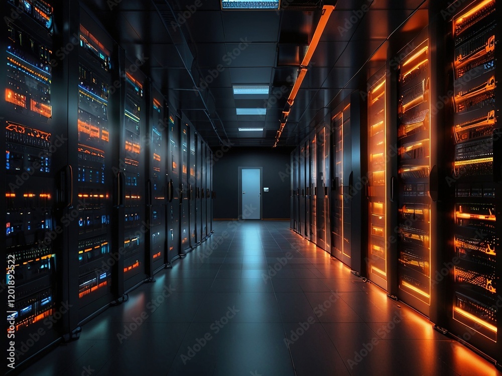 Fototapeta premium erver rooms,room with servers,data center,,server rack with servers,server rack with cables,server rack in a data center ,Server room with server tower