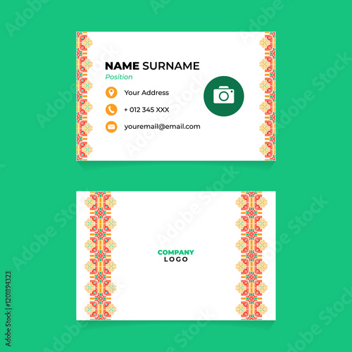 Name Card Design with Geometric Chinese Vertical Ornament on Left and Right Side