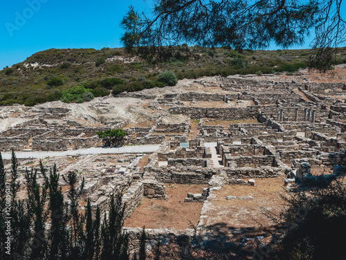 Beautiful view of the ruins of the old city of Kamiros in Greece. photo