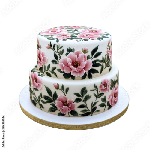 Elegant Two-Tiered Wedding Cake with Hand-Painted Floral Design
