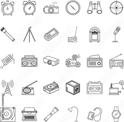 Vintage Technology Icons Clocks, Cameras, Radios, and More