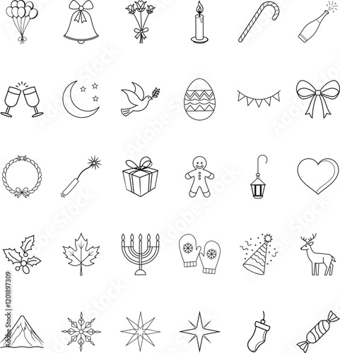 Holiday Celebration Icons Festive Symbols, Winter, and Gifts