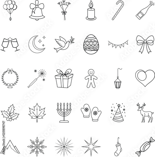 Holiday Celebration Icons Festive Symbols, Winter, and Joyful Moments