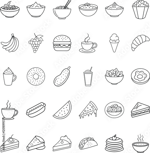 Food Icons Breakfast, Lunch, Dinner, Snacks, and Desserts