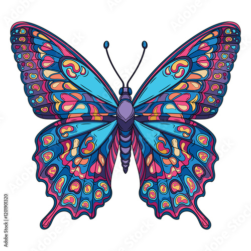 Colorful butterfly.Coloring book antistress for children and adults.Color version. Hand draw