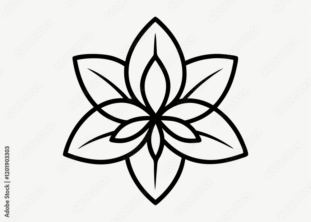 Simple line drawing of a five-petaled flower with minimalist design Simple line drawing of a five-petaled flower with minimalist design