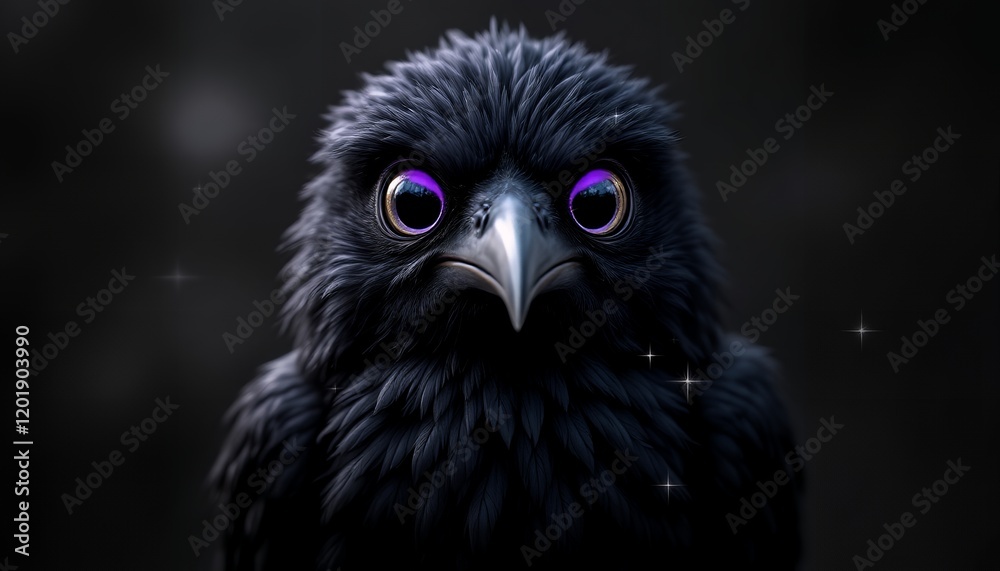 Mysterious Black Raven with Purple Eyes Digital Art Mysterious Black Raven with Purple Eyes Digital Art