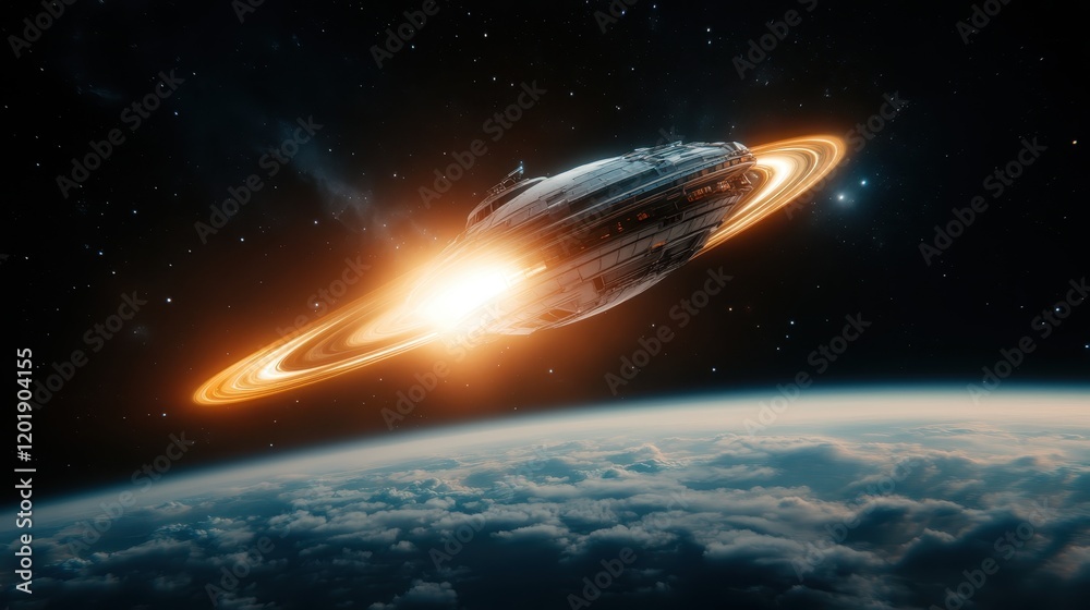 Sleek, futuristic spacecraft gracefully sails through the backdrop of Earth's upper atmosphere, signifying progress and the endless frontier of space. Sleek, futuristic spacecraft gracefully sails through the backdrop of Earth's upper atmosphere, signifying progress and the endless frontier of space.