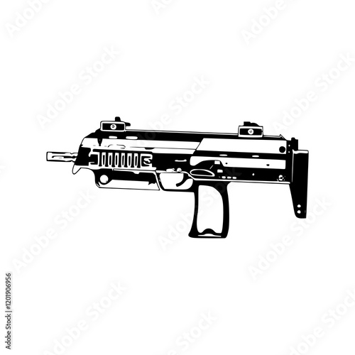 a drawing illustration of a gun isolated on white