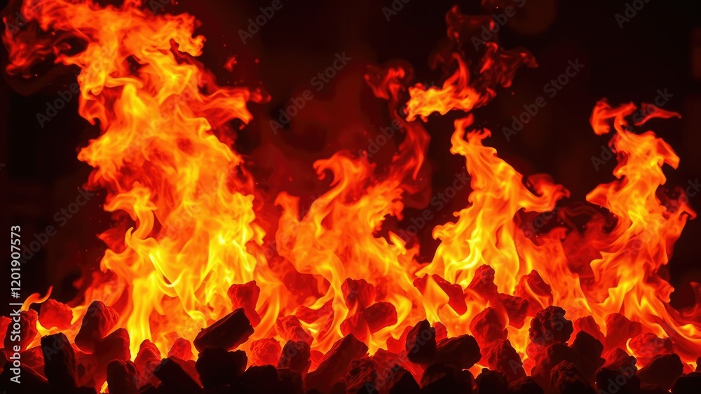A blazing tempest of fiery popcorn bucket flames engulf a dark canvas, with vibrant orange and yellow hues dominating the scene, pop culture, flame art A blazing tempest of fiery popcorn bucket flames engulf a dark canvas, with vibrant orange and yellow hues dominating the scene, pop culture, flame art