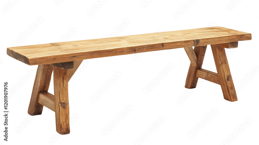 A rustic wooden bench featuring a simple design, perfect for outdoor gatherings or as an accent piece in a cozy interior decor. A rustic wooden bench featuring a simple design, perfect for outdoor gatherings or as an accent piece in a cozy interior decor.