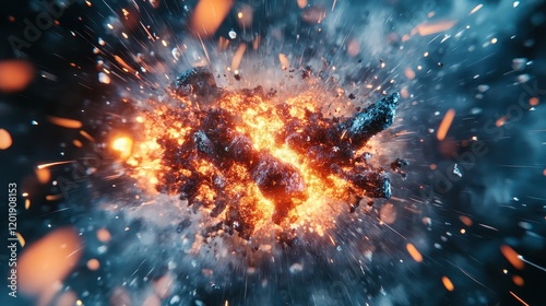 Wallpaper Mural Virus exploding into particles, [virus, destruction, healthcare progress], [dramatic motion, bright fragments, scientific aesthetic]  Torontodigital.ca