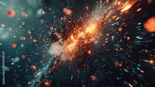 Wallpaper Mural Virus exploding into particles, [virus, destruction, healthcare progress], [dramatic motion, bright fragments, scientific aesthetic]  Torontodigital.ca